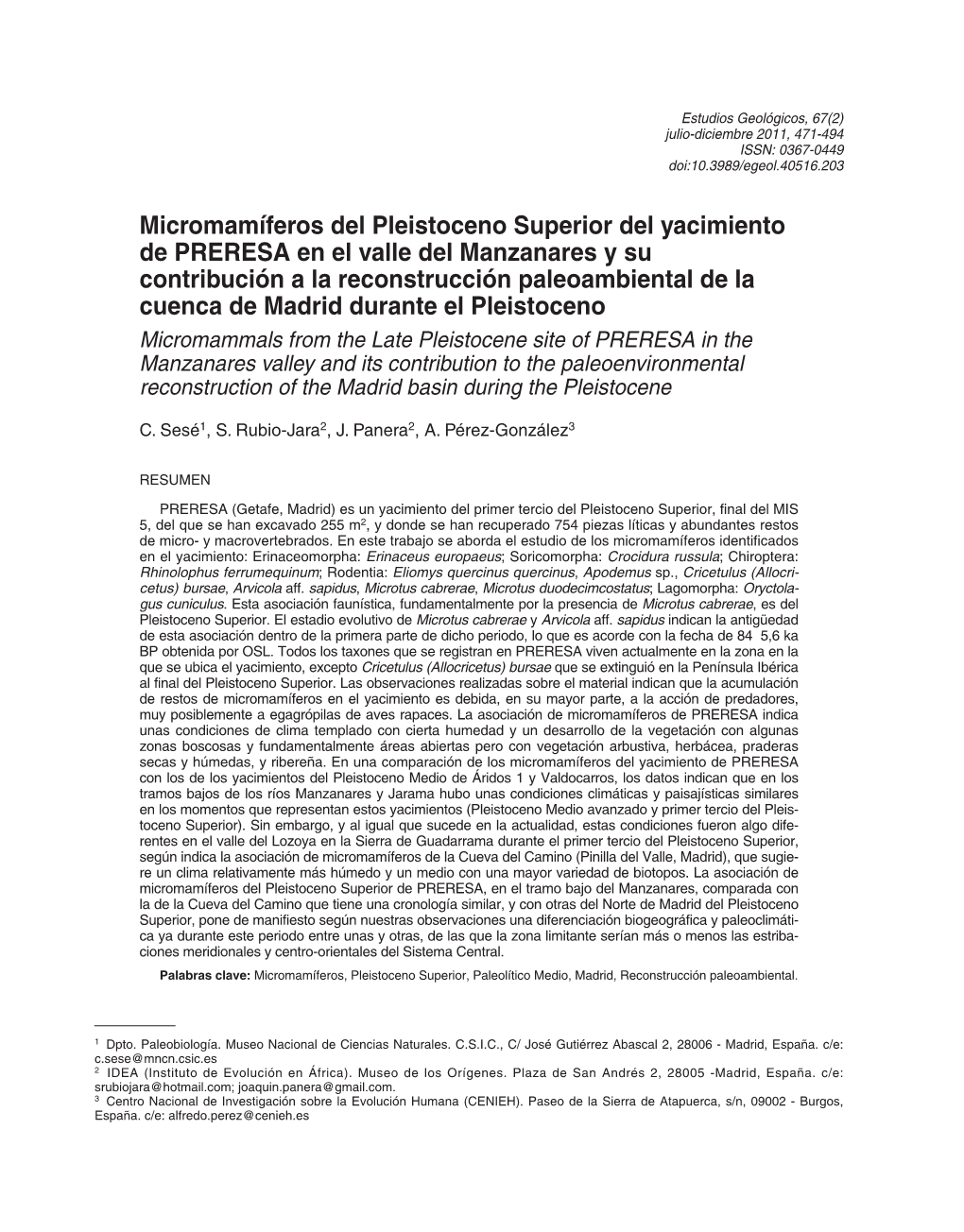 Micromamíferos Del Pleistoceno Superior Del Yacimiento De