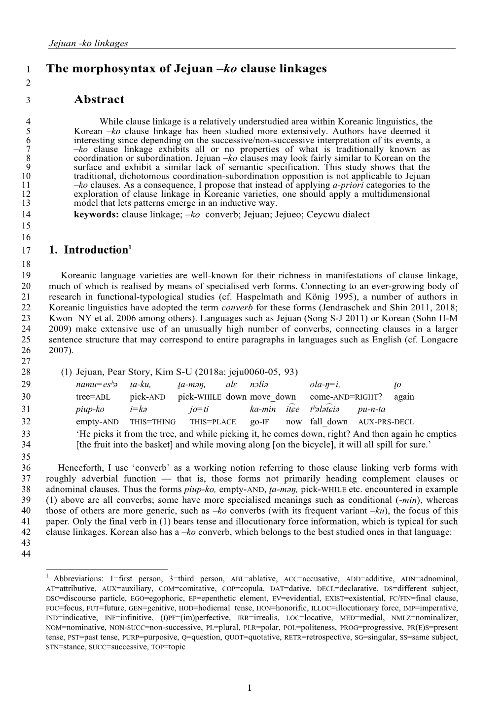 The Morphosyntax of Jejuan –Ko Clause Linkages 2 3 Abstract