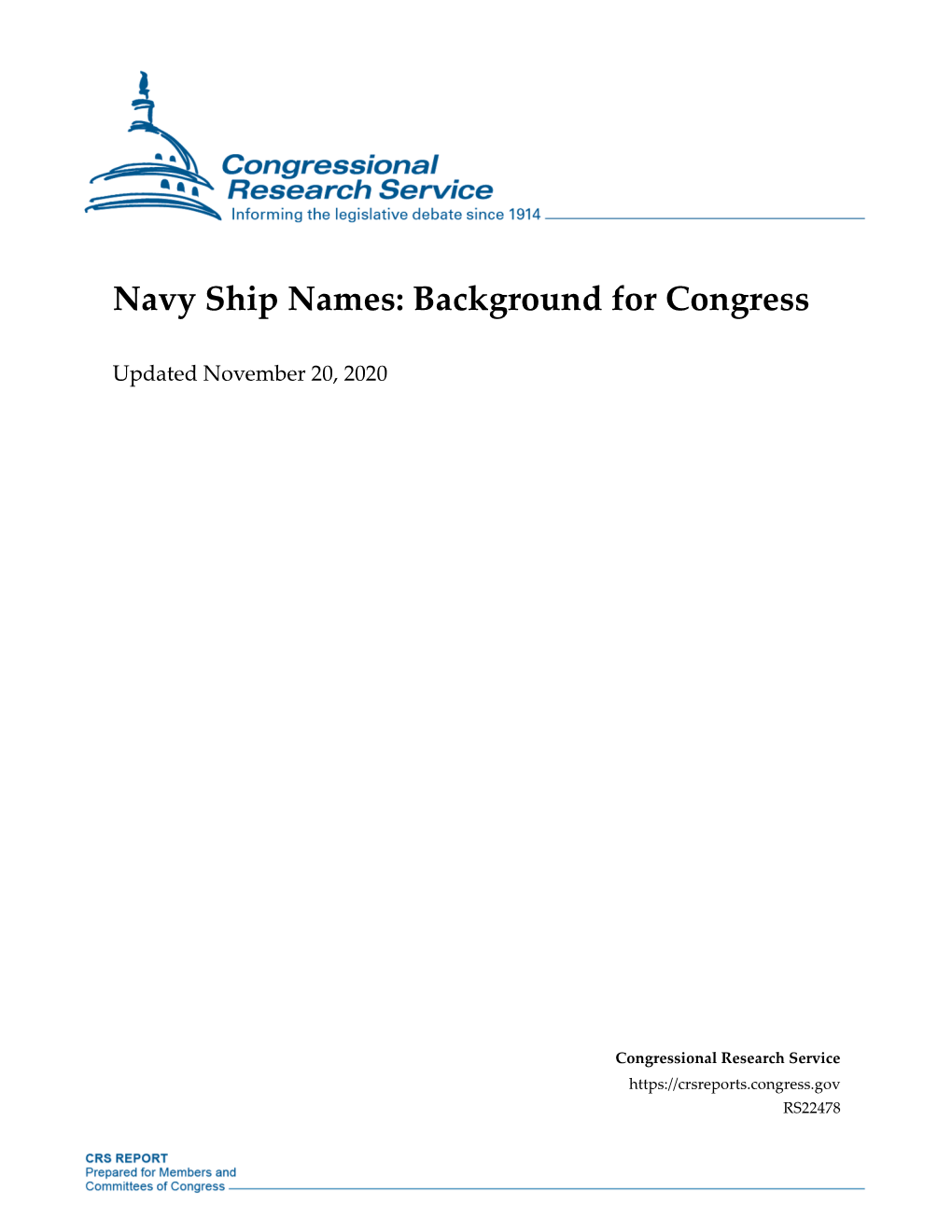 Navy Ship Names: Background for Congress