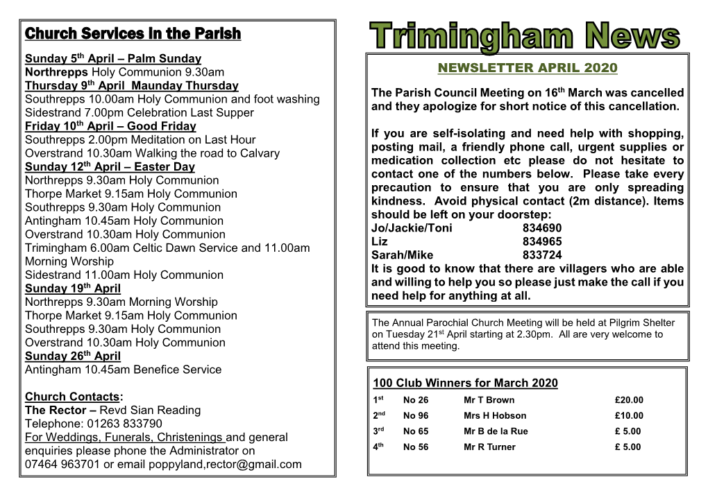 Church Services in the Parish