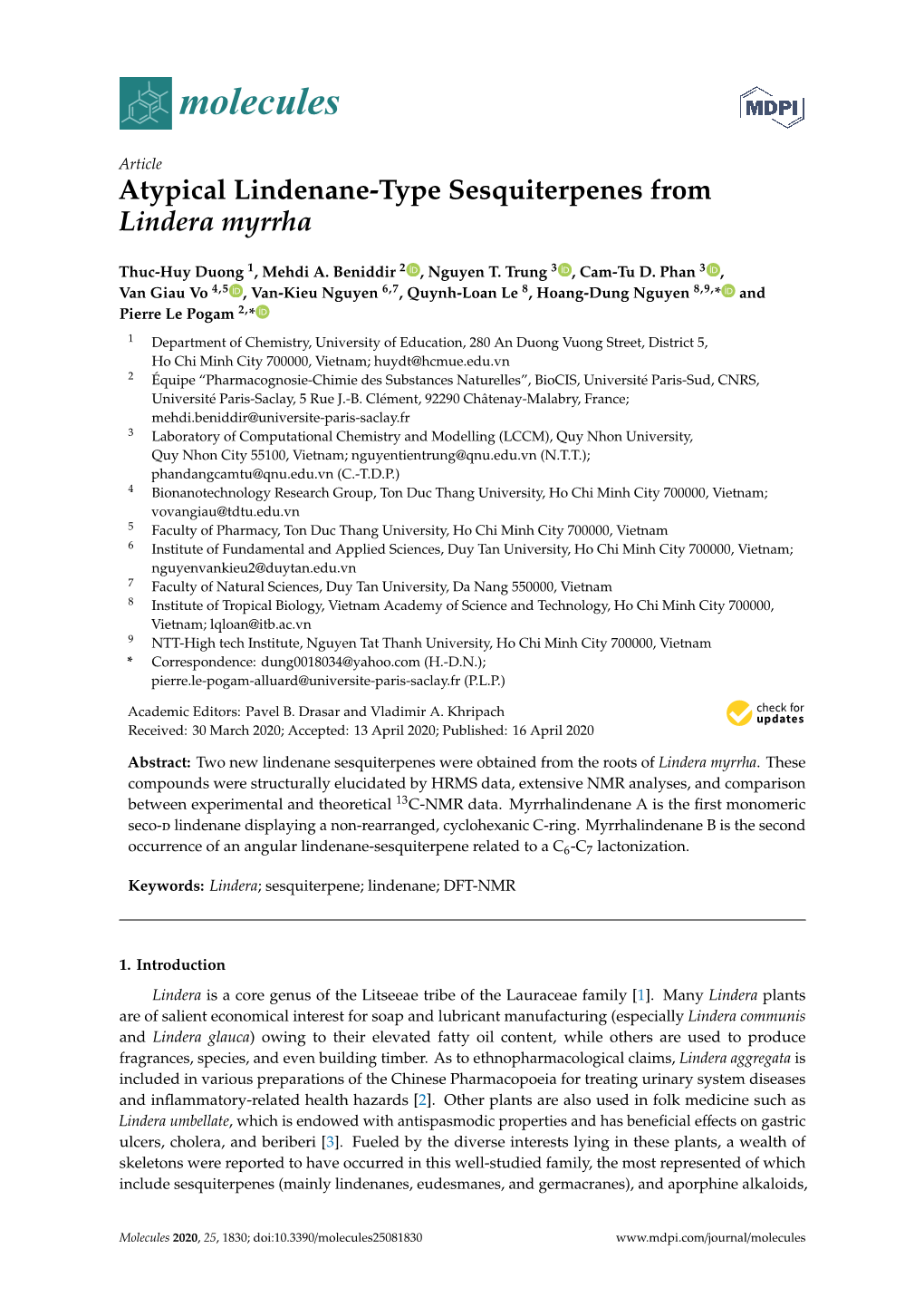 Atypical Lindenane-Type Sesquiterpenes from Lindera Myrrha