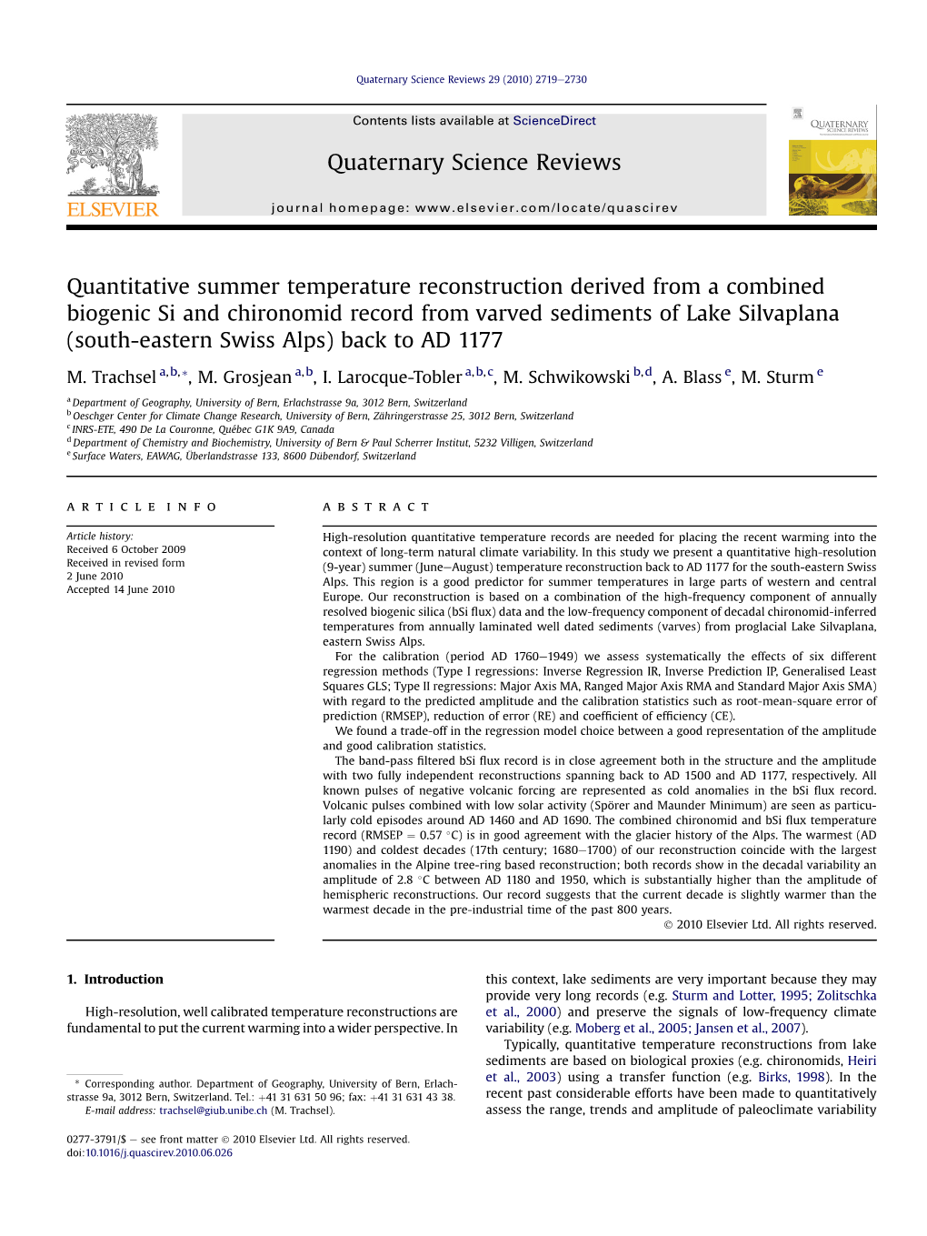 Quantitative Summer Temperature Reconstruction Derived from A