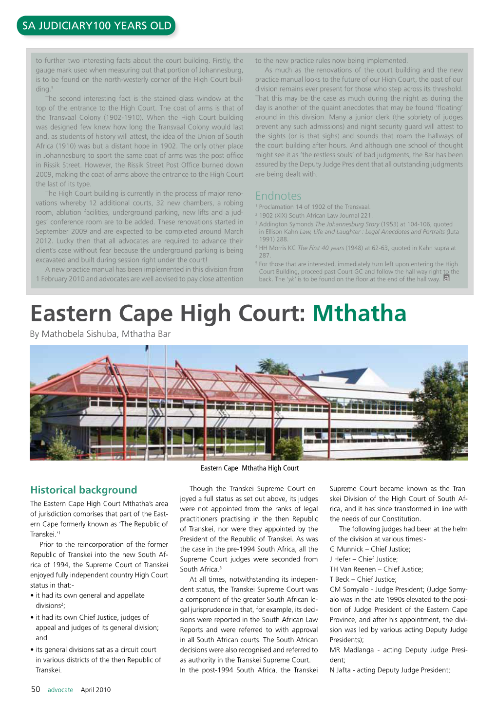 Eastern Cape High Court: Mthatha by Mathobela Sishuba, Mthatha Bar