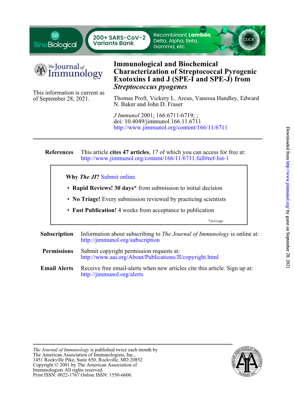 Streptococcus Pyogenes Exotoxins I and J