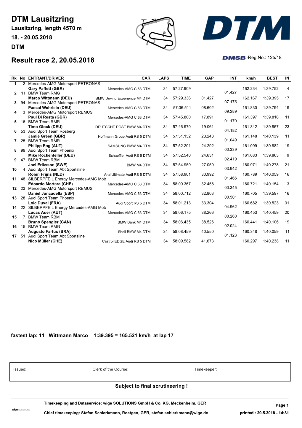 DTM Lausitzring Lausitzring, Length 4570 M 18