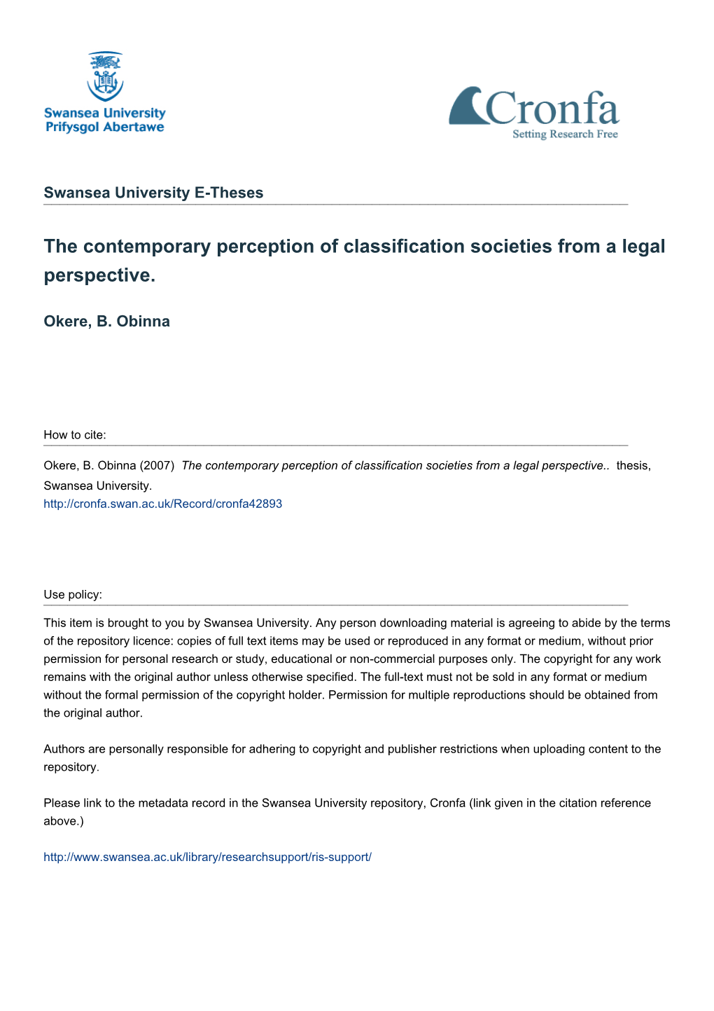 The Contemporary Perception of Classification Societies from a Legal Perspective