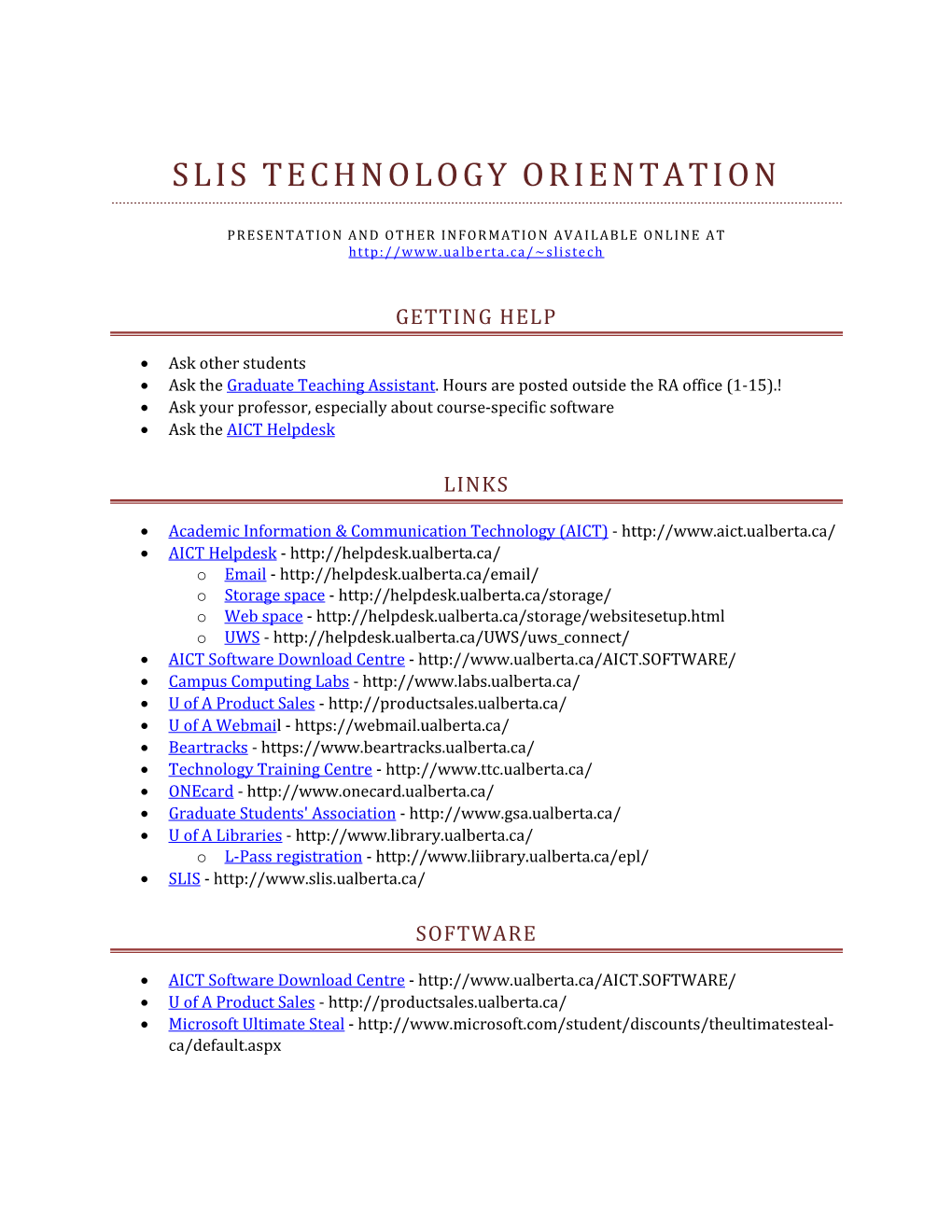 Slis Technology Orientation
