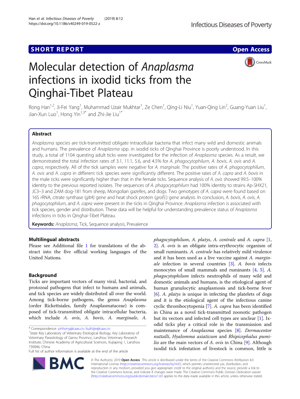 Molecular Detection of Anaplasma