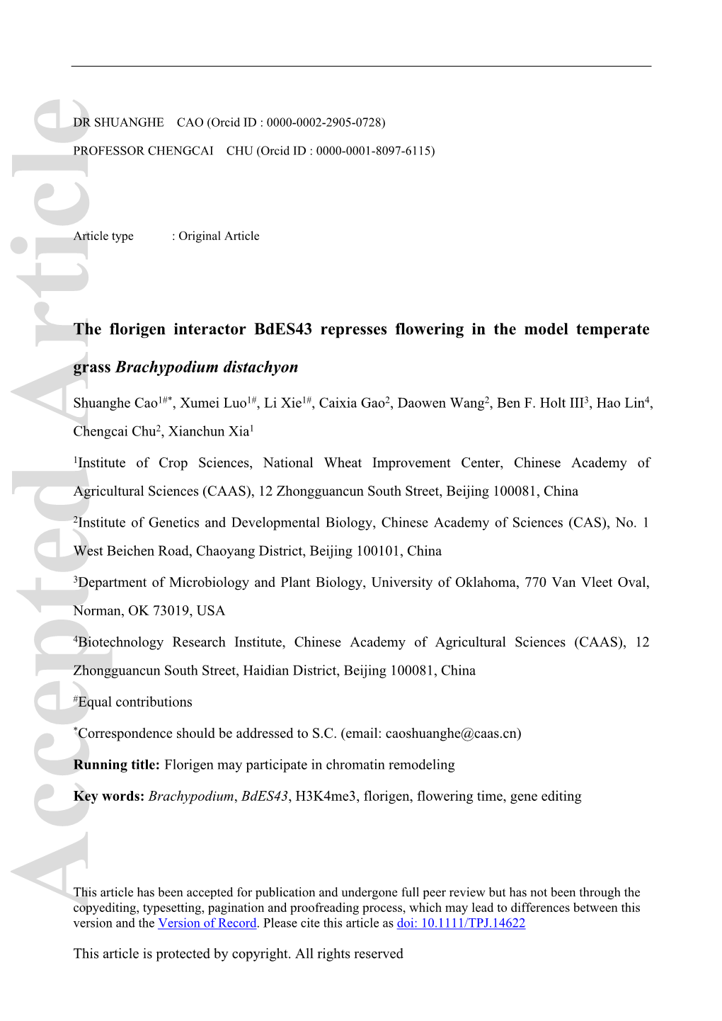 The Florigen Interactor Bdes43 Represses Flowering in the Model Temperate