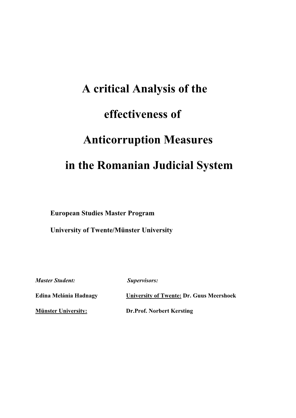 A Critical Analysis of the Effectiveness of Anticorruption Measures in The