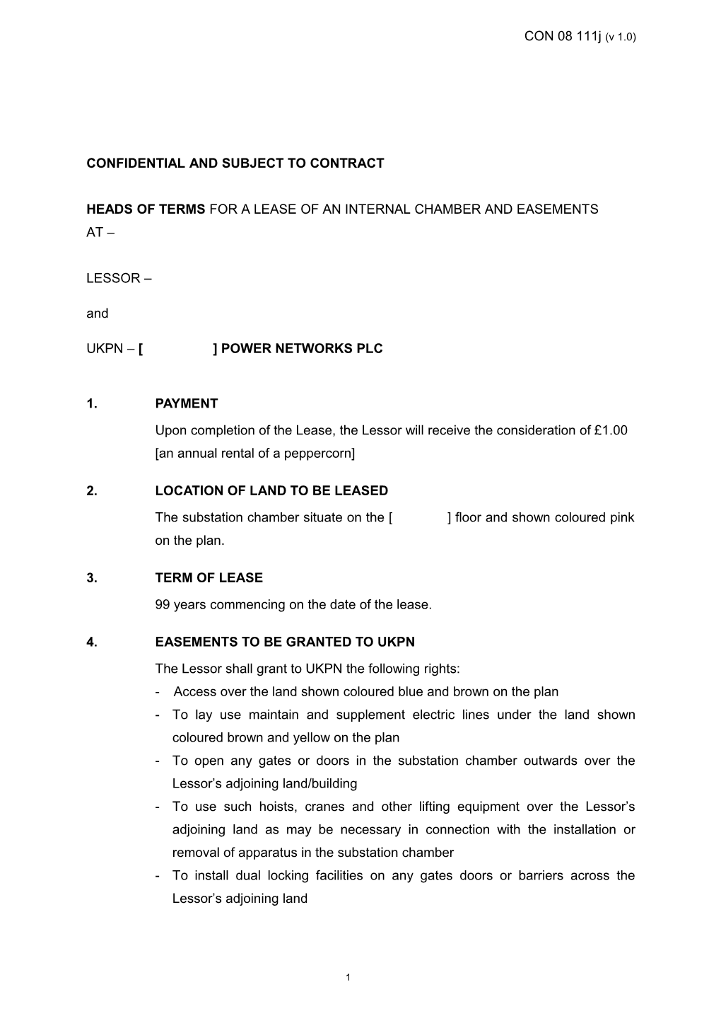 Draft Heads of Terms for the Grant of an Easement