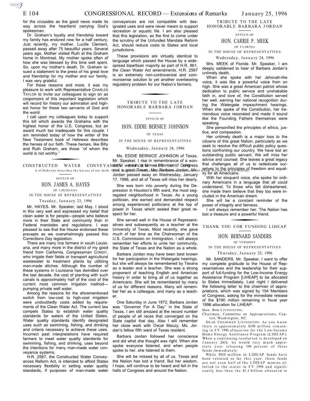 CONGRESSIONAL RECORD— Extensions of Remarks E 104 HON