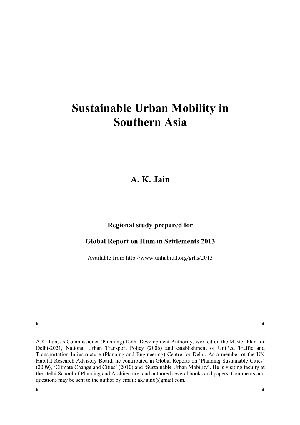 Sustainable Urban Mobility in Southern Asia