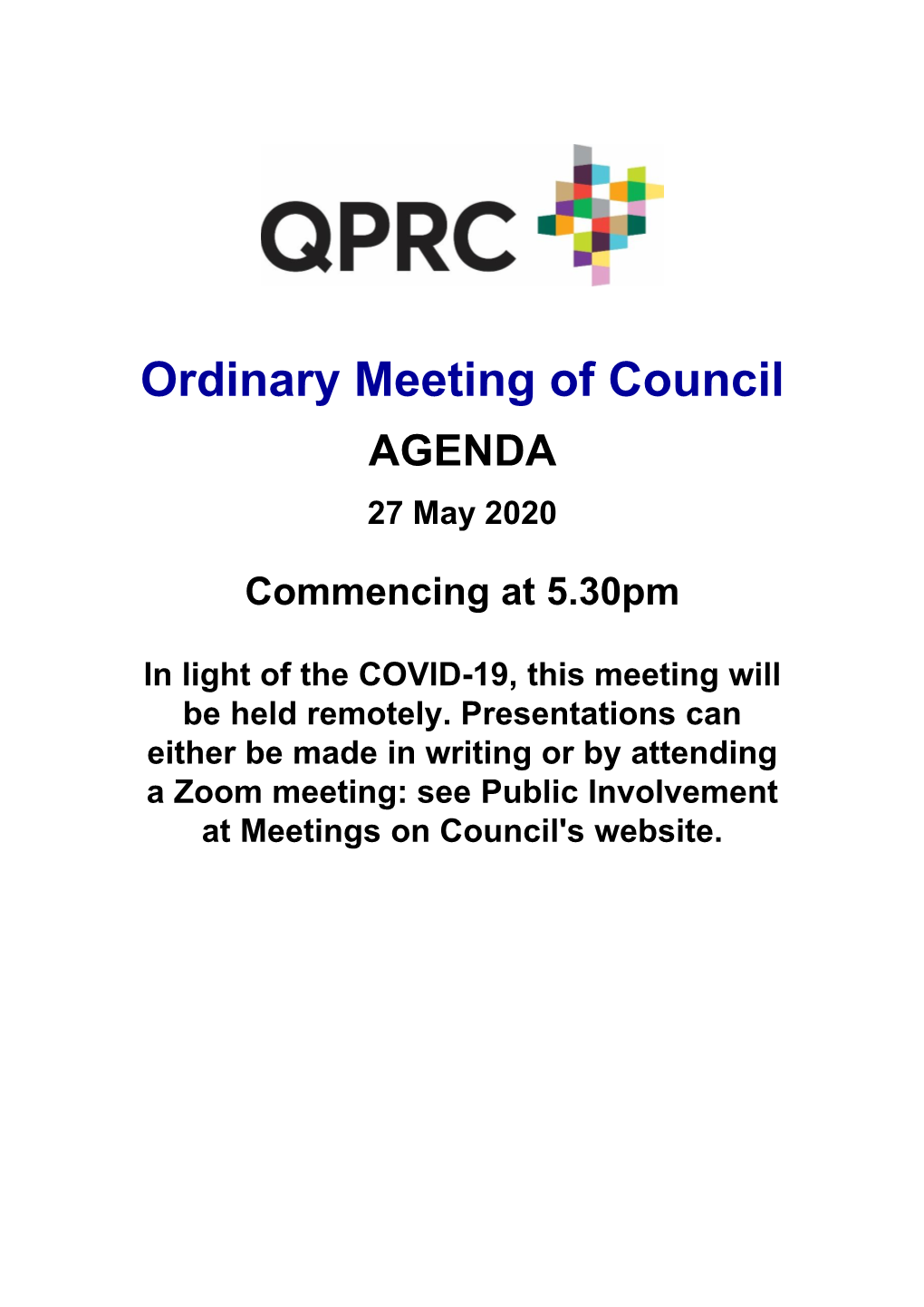 Agenda of Ordinary Meeting of Council