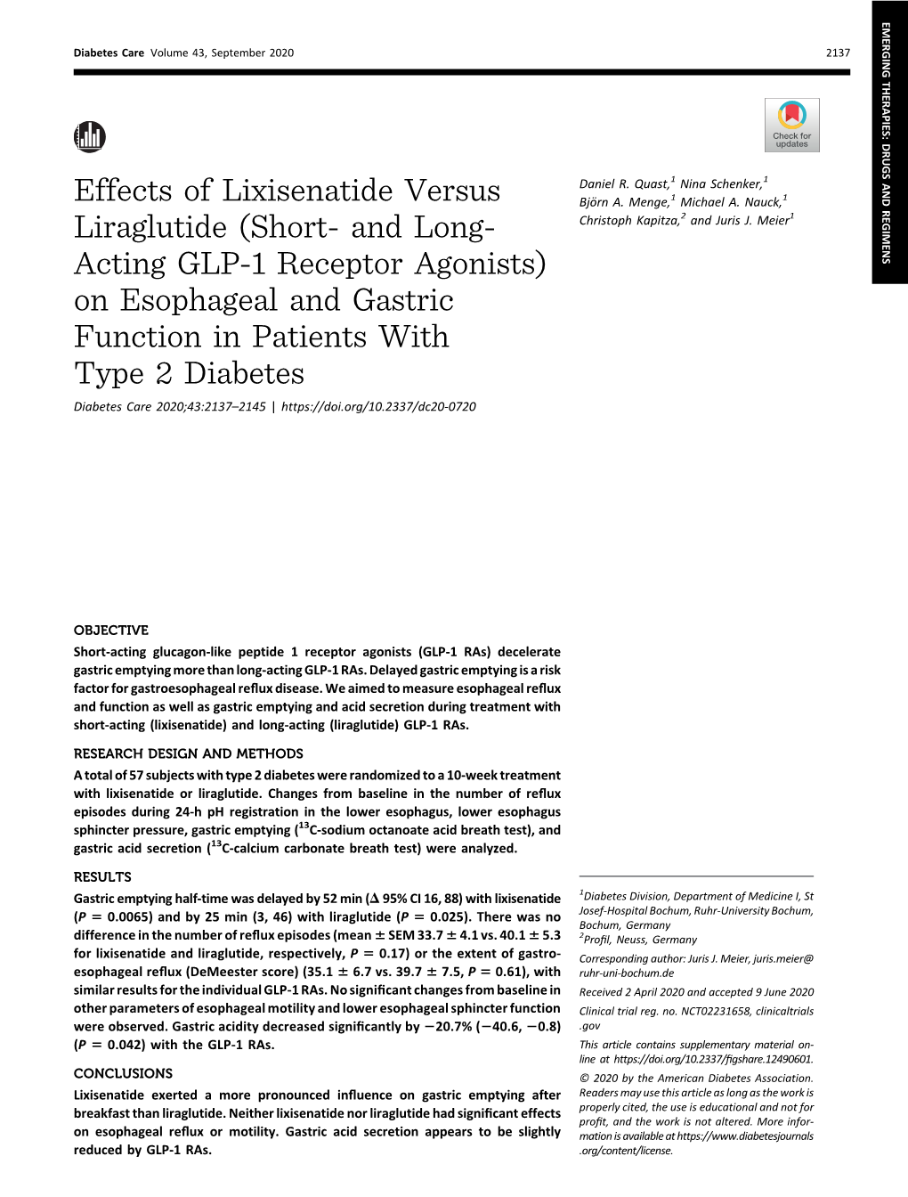 Effects of Lixisenatide Versus Liraglutide (Short- and Long-Acting