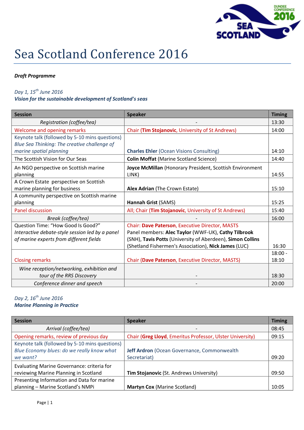 Sea Scotland 2016 Conference Programme