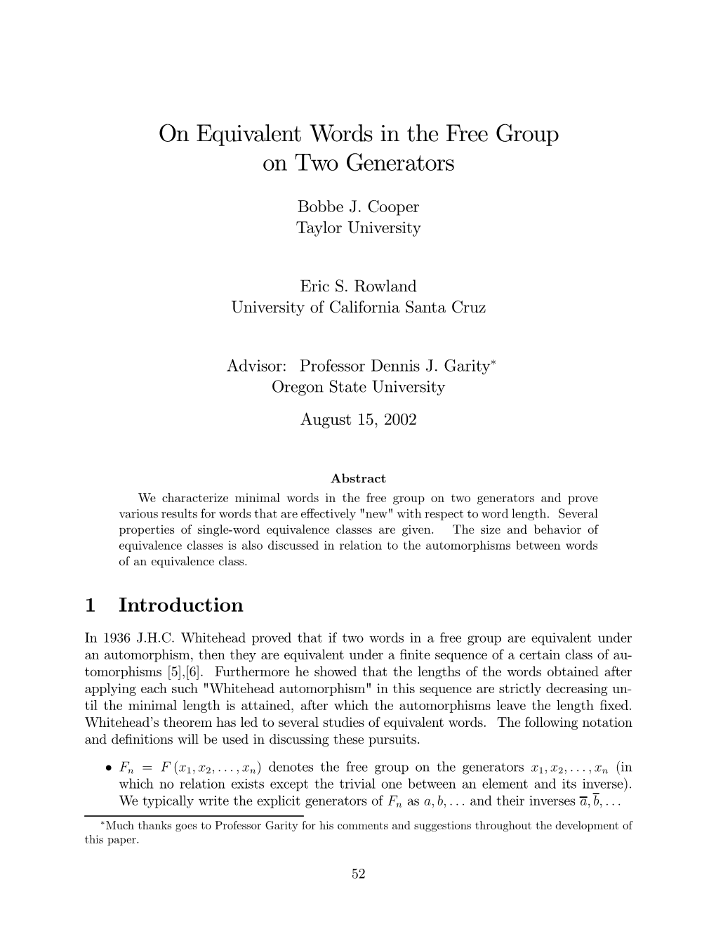 On Equivalent Words in the Free Group on Two Generators