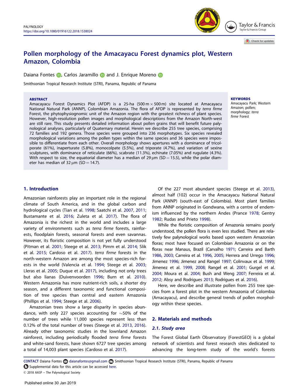 Pollen Morphology of the Amacayacu Forest Dynamics Plot, Western Amazon, Colombia