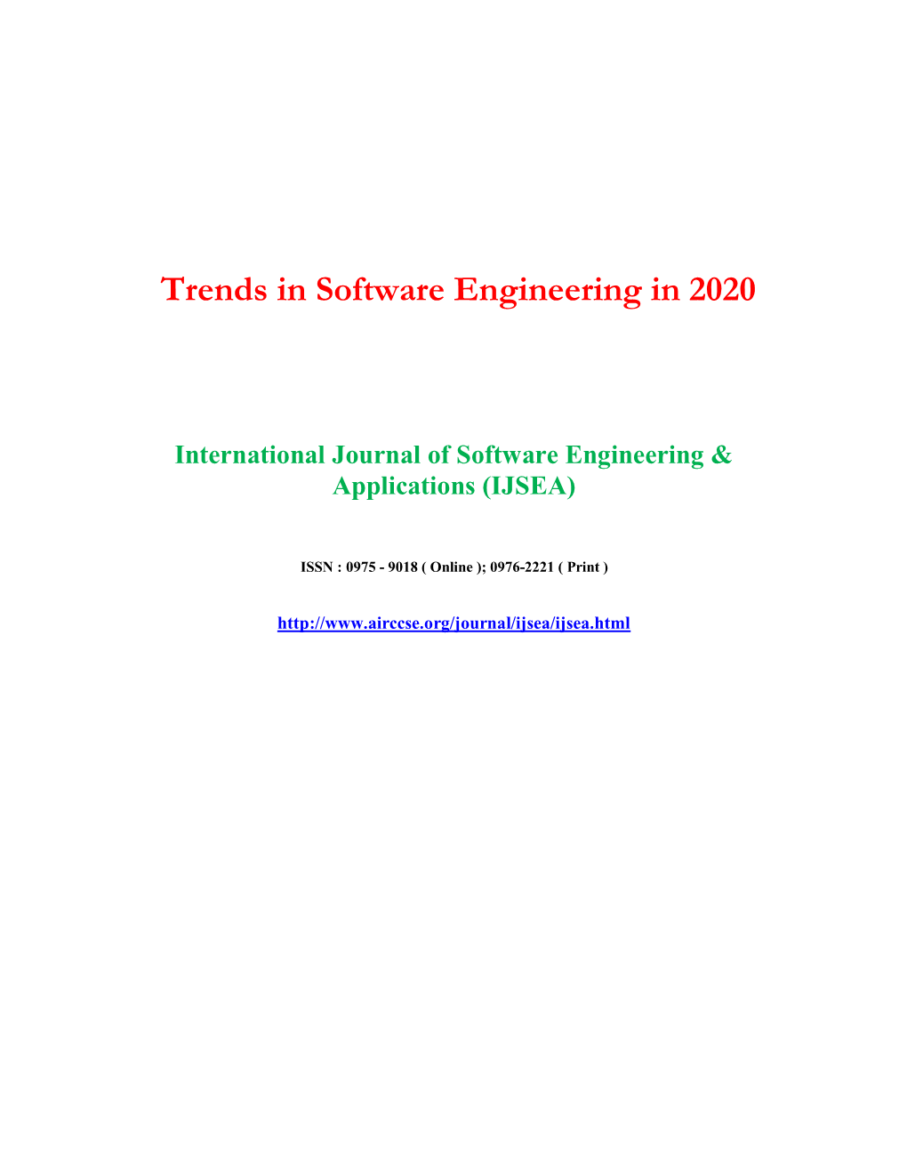 Trends in Software Engineering in 2020 (Pdf)