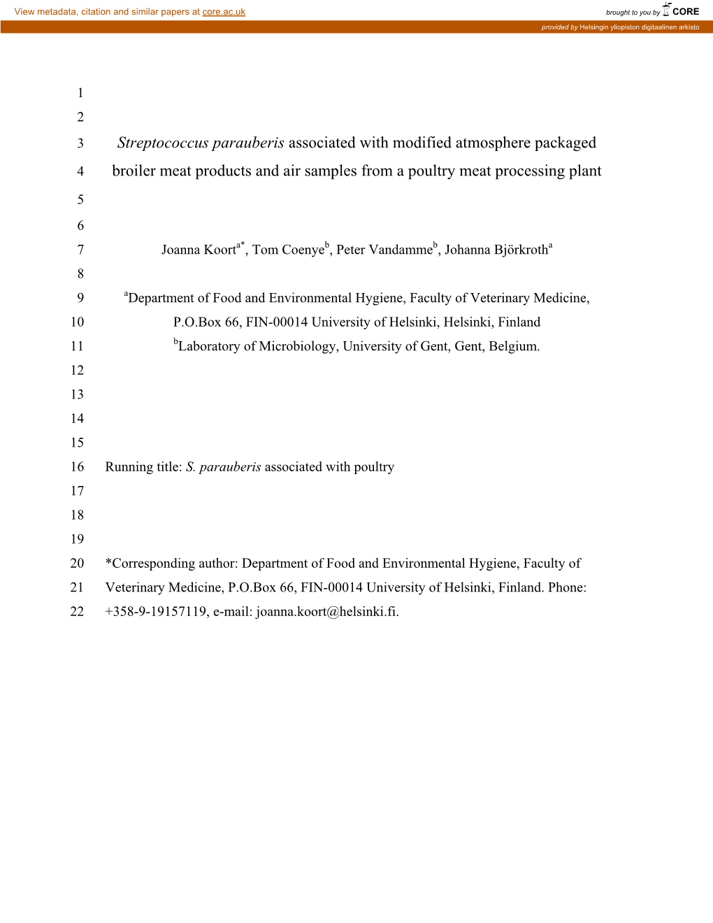 Identification of Streptococcus Parauberis from Broiler Products