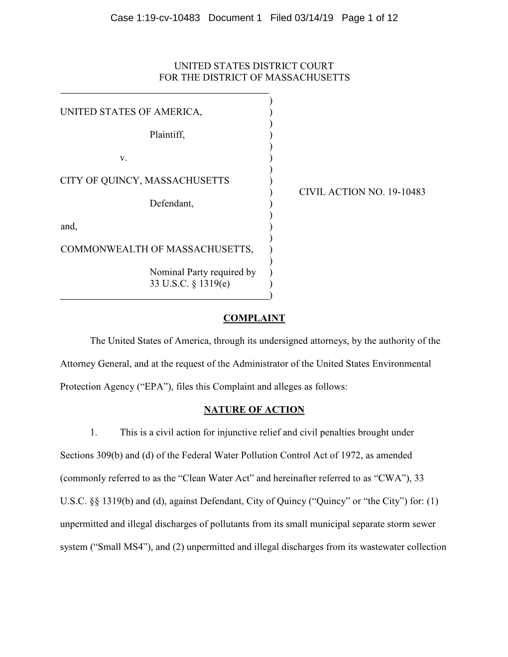 Case 1:19-Cv-10483 Document 1 Filed 03/14/19 Page 1 of 12