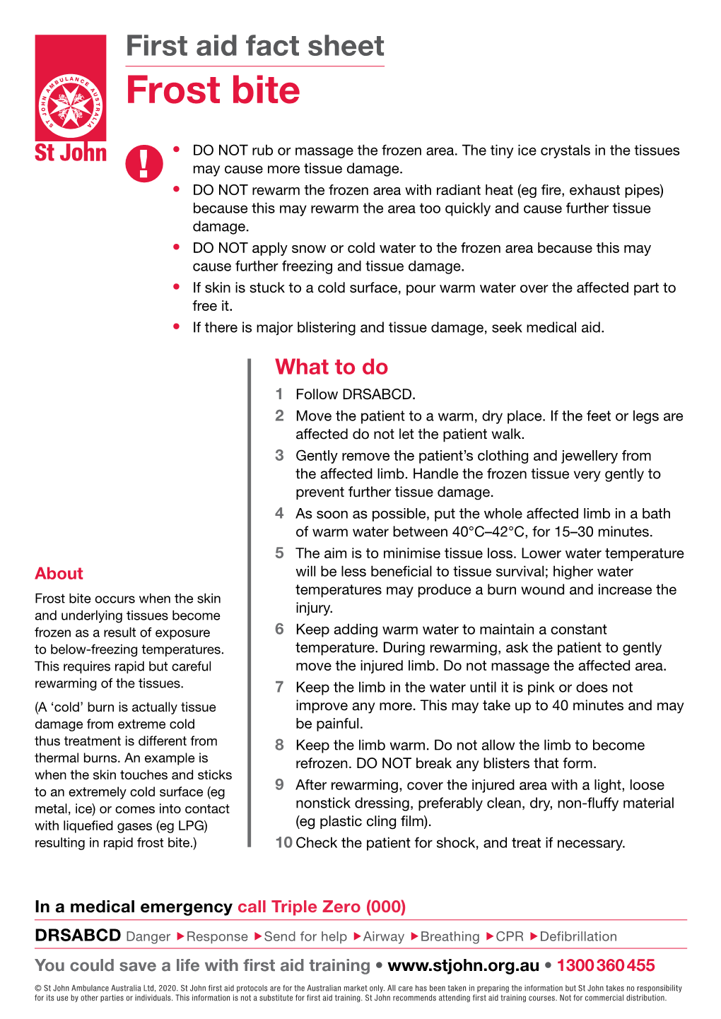 First Aid Fact Sheet Frost Bite
