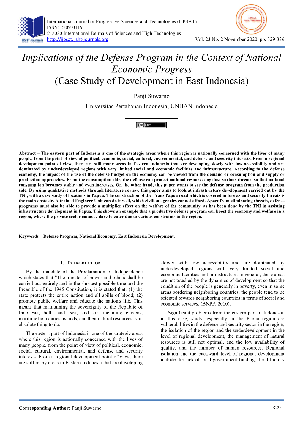 Implications of the Defense Program in the Context of National Economic Progress (Case Study of Development in East Indonesia)