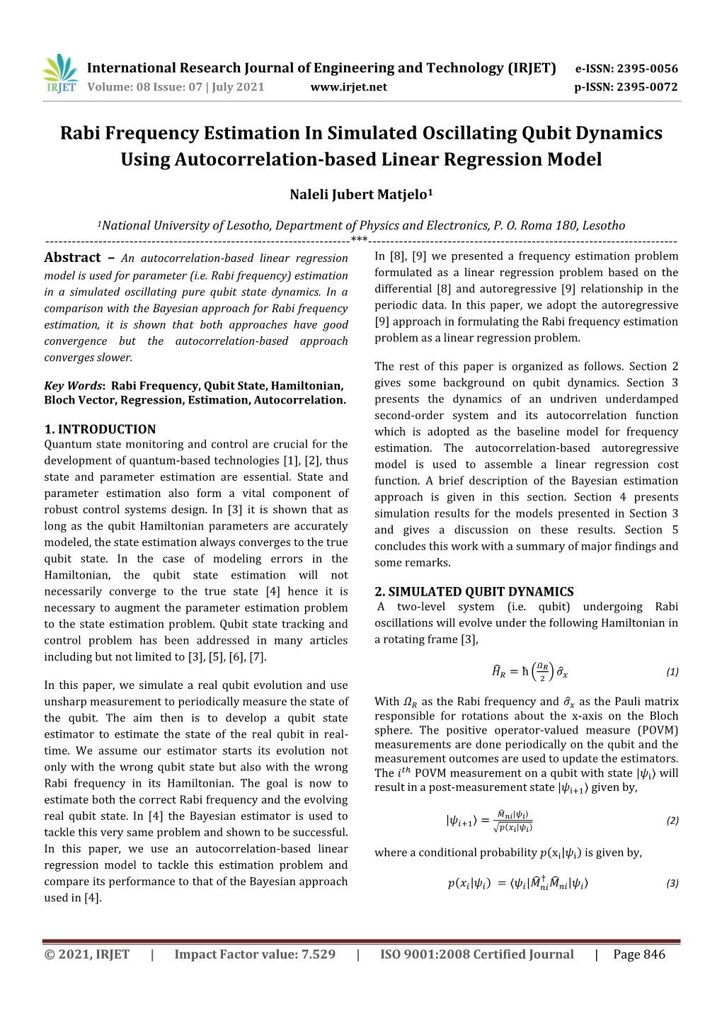 Rabi Frequency Estimation in Simulated Oscillating Qubit Dynamics Using Autocorrelation-Based Linear Regression Model
