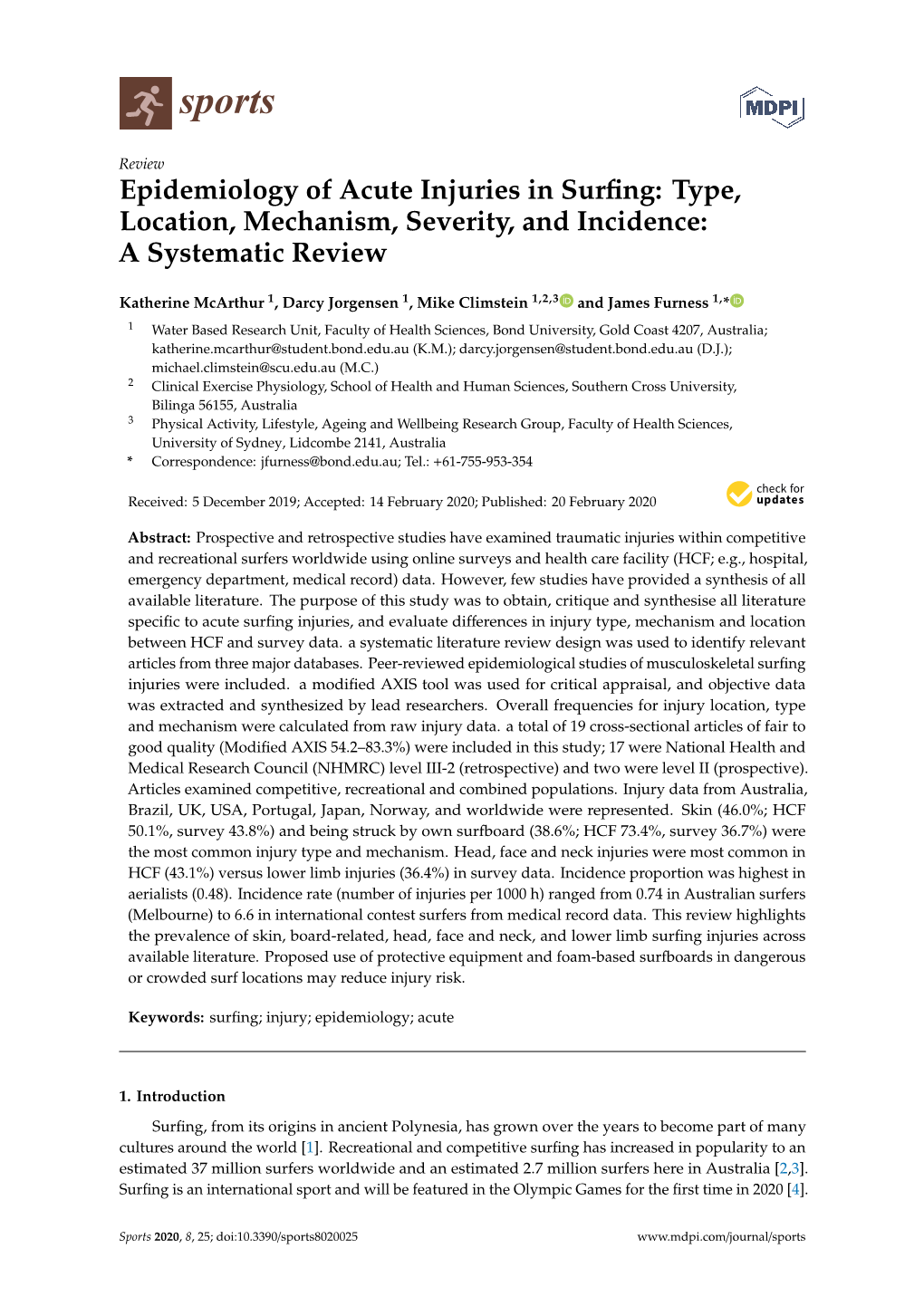 Epidemiology of Acute Injuries in Surfing