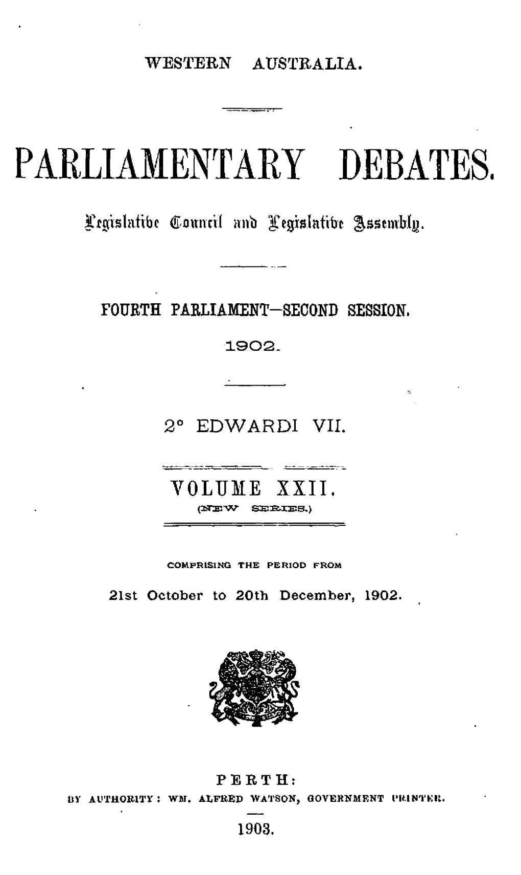 Hansard Index 1902