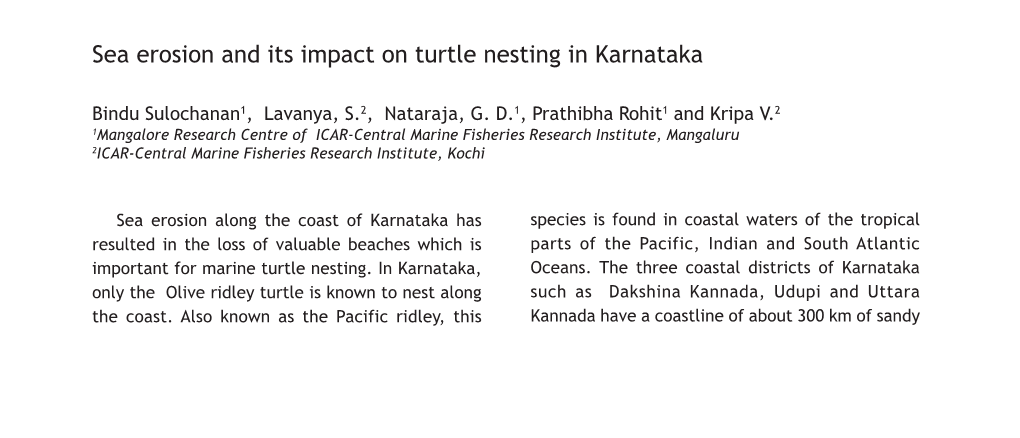 Sea Erosion and Its Impact on Turtle Nesting in Karnataka