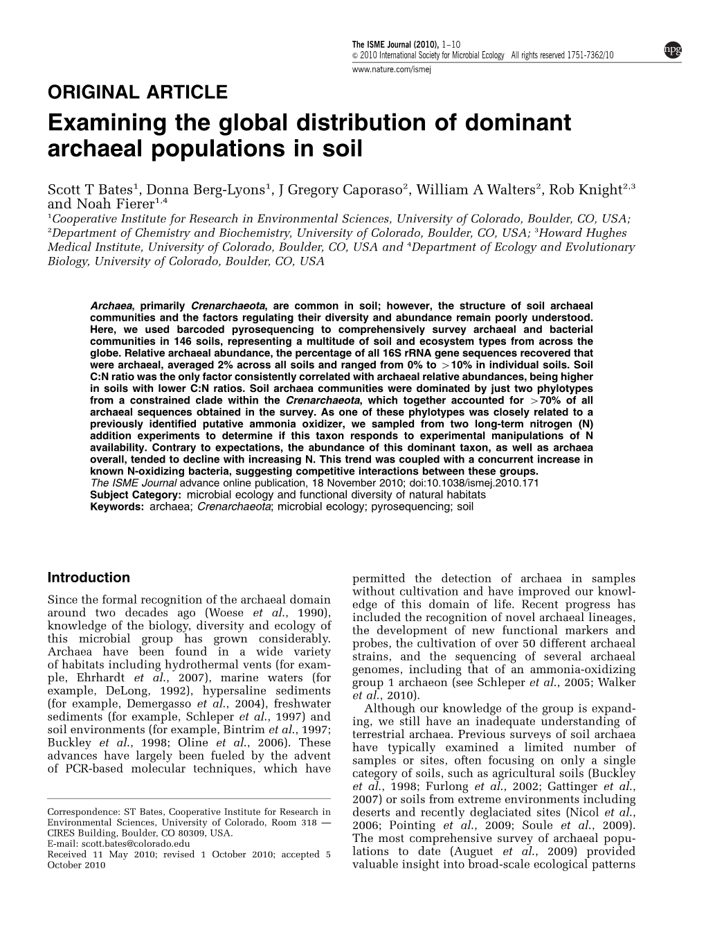 Examining the Global Distribution of Dominant Archaeal Populations in Soil