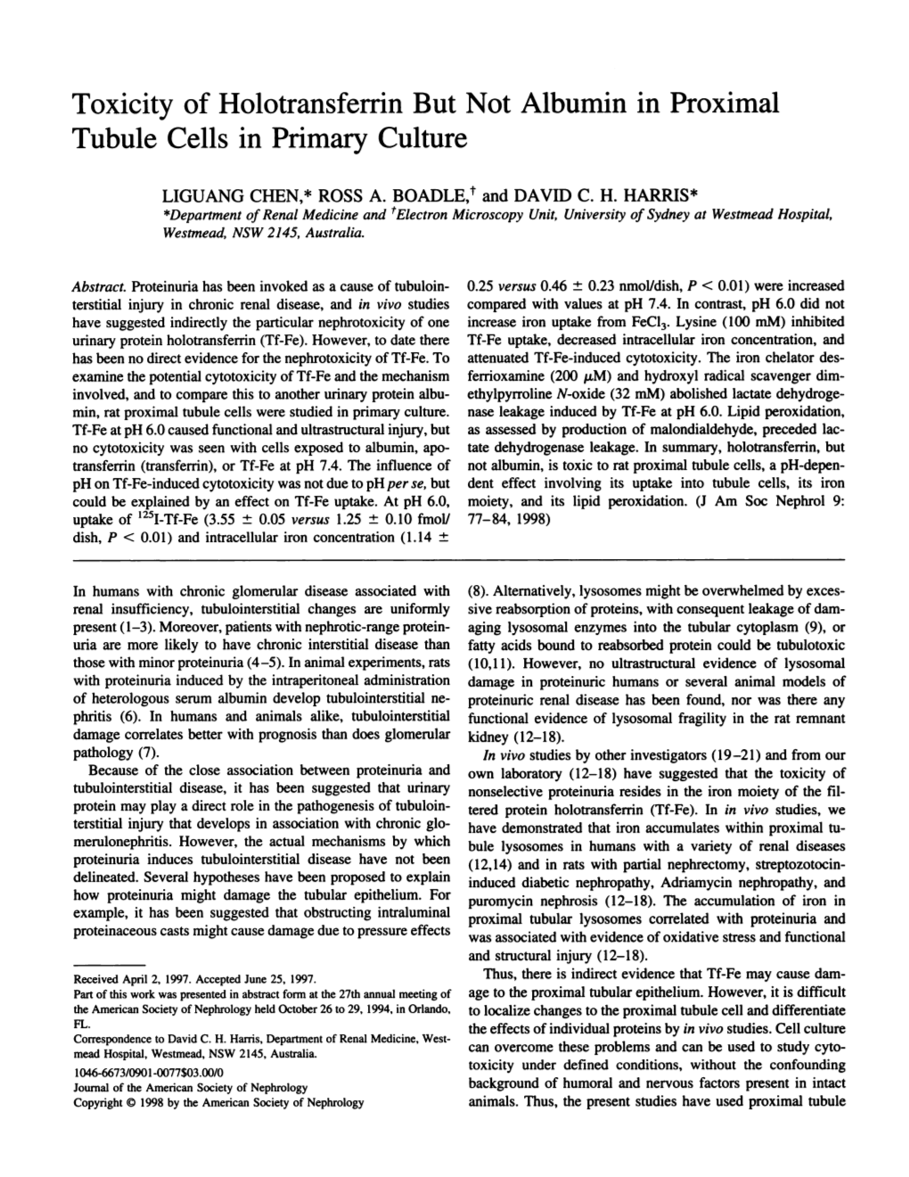 Toxicity of Holotransferrin but Not Albumin in Proximal Tubule Cells in Primary Culture