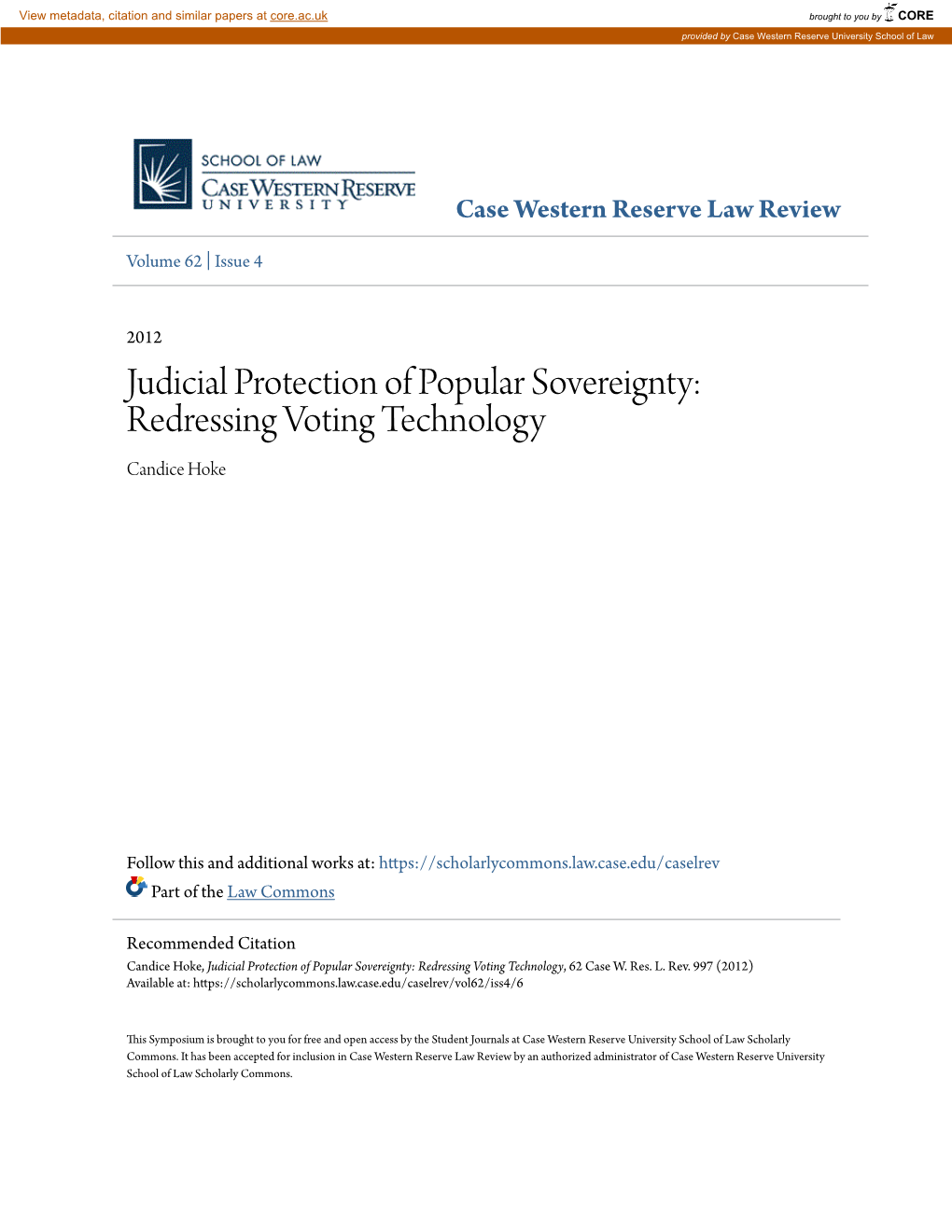 Redressing Voting Technology Candice Hoke