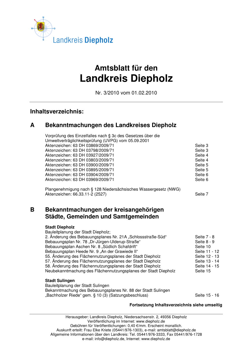 Amtsblatt Für Den Landkreis Diepholz