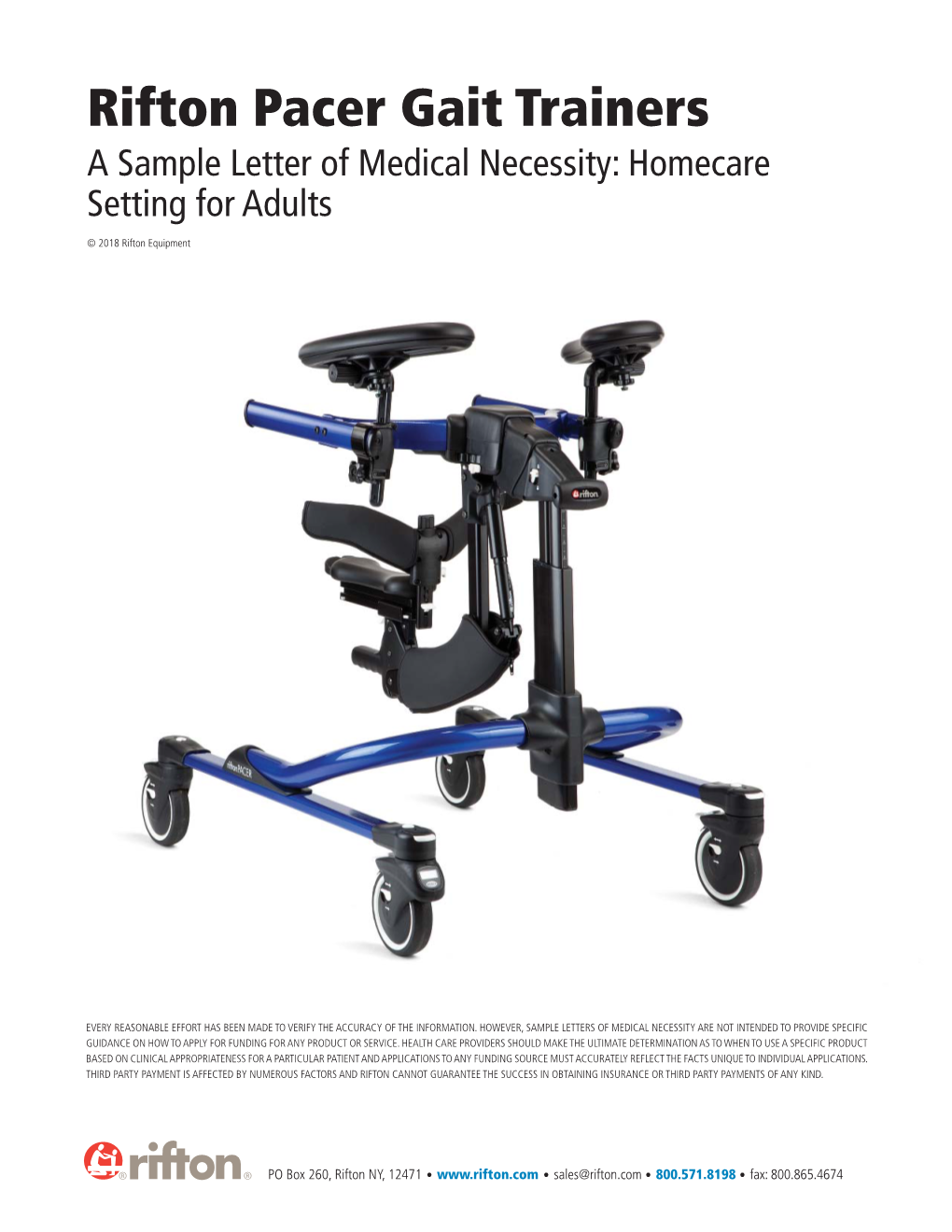 Sample Letter of Medical Necessity for the Rifton Pacer Gait Trainer