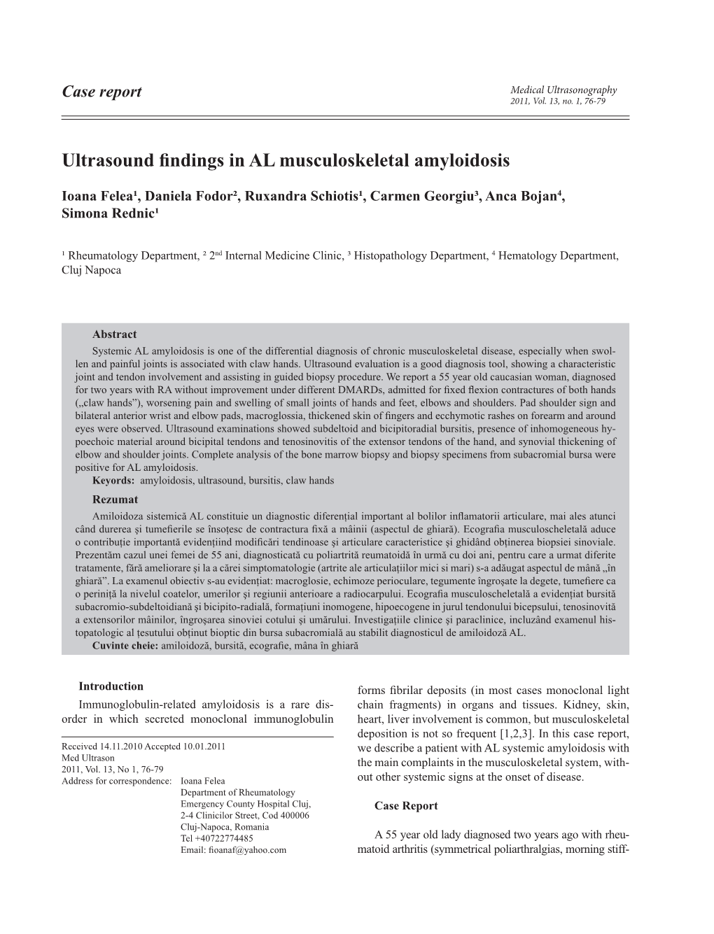 Ultrasound Findings in AL Musculoskeletal Amyloidosis