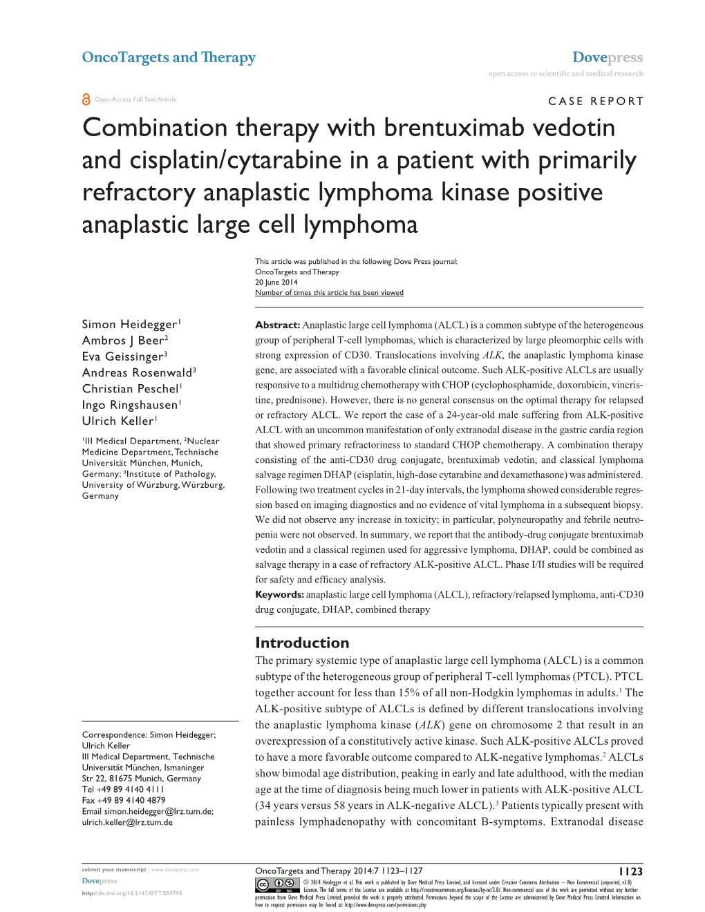 Combination Therapy with Brentuximab Vedotin and Cisplatin/Cytarabine in a Patient with Primarily Refractory Anaplastic Lymphoma