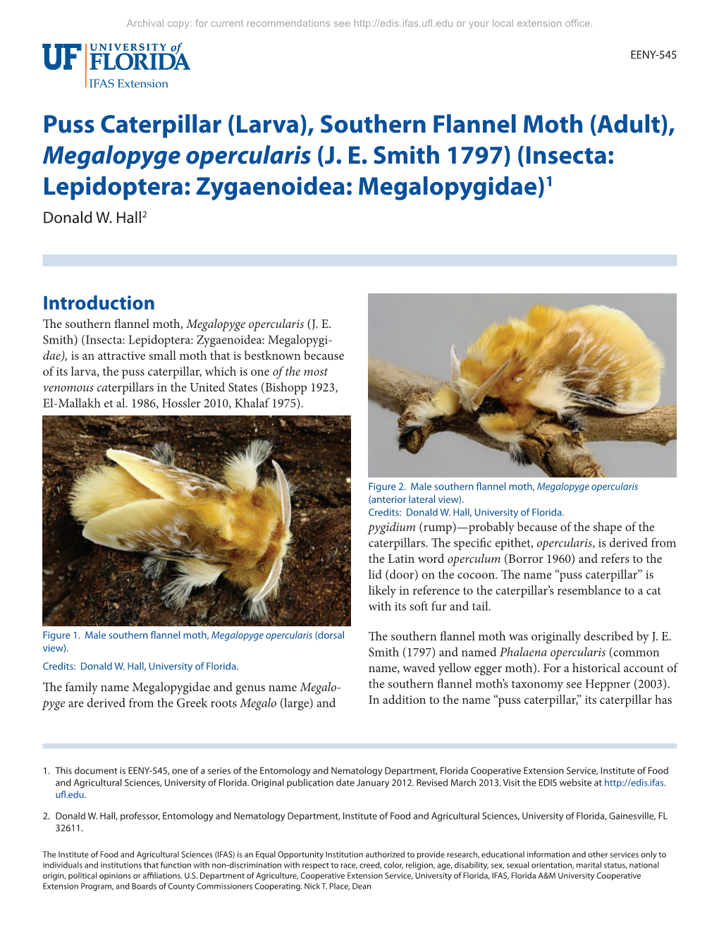 (Larva), Southern Flannel Moth (Adult), Megalopyge Opercularis (J