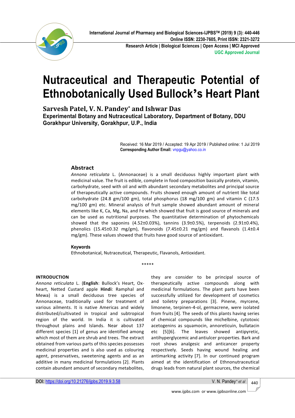 Nutraceutical and Therapeutic Potential of Ethnobotanically Used Bullock’S Heart Plant