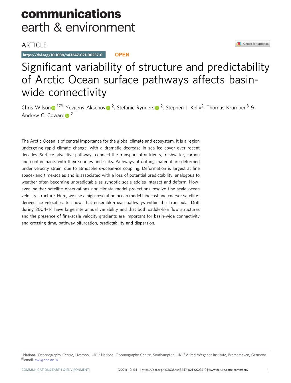 Significant Variability of Structure and Predictability of Arctic Ocean