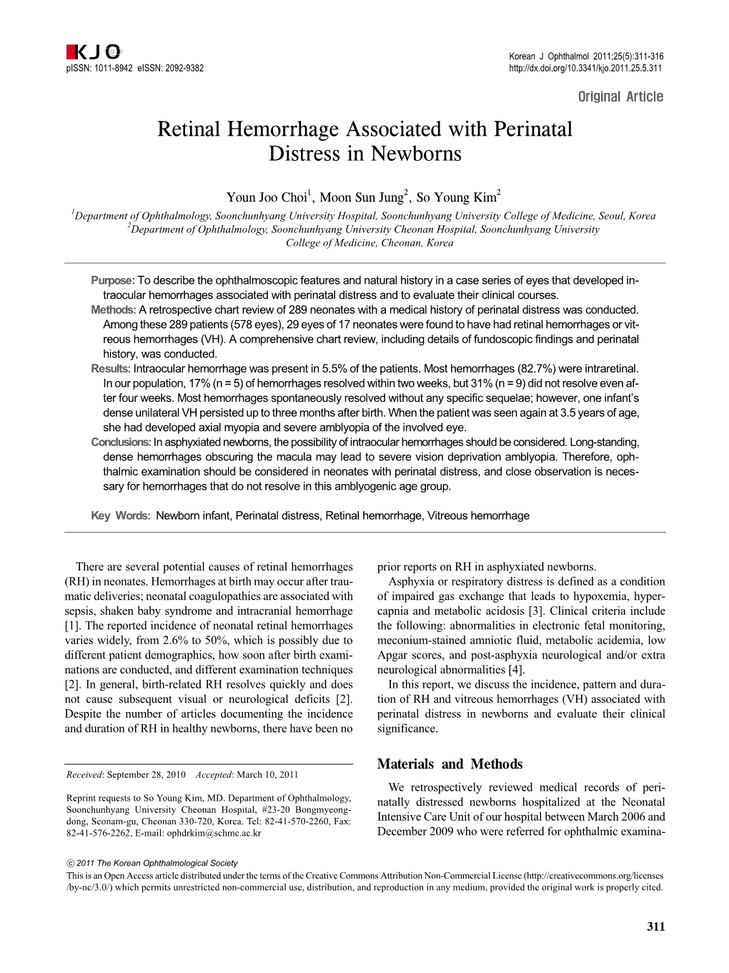 Retinal Hemorrhage Associated with Perinatal Distress in Newborns