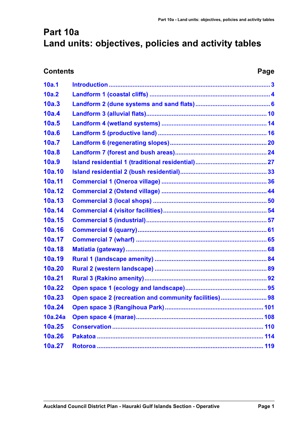 Hauraki Gulf Islands District Plan Text Part 10A: Land Units