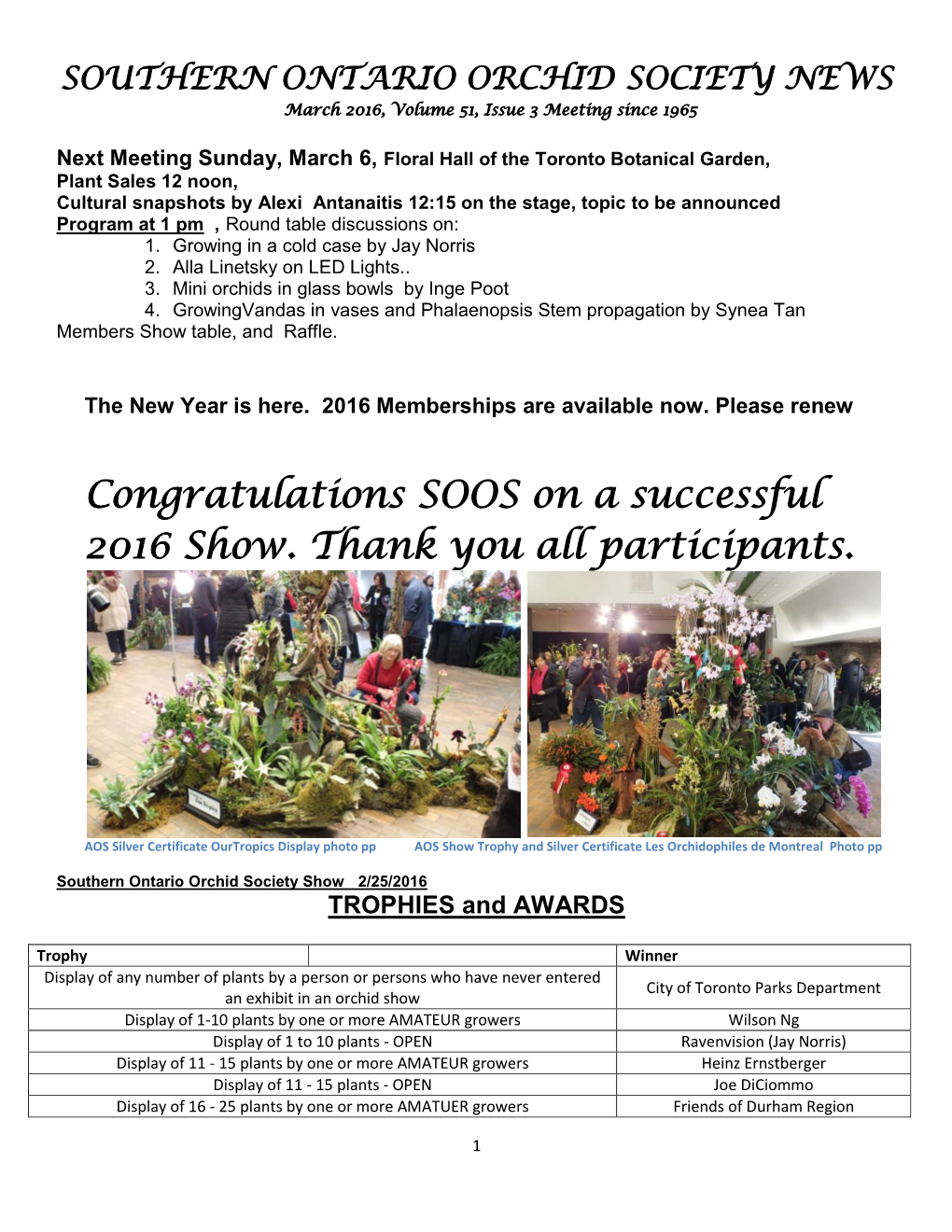 Congratulations SOOS on a Successful 2016 Show. Thank You All Participants