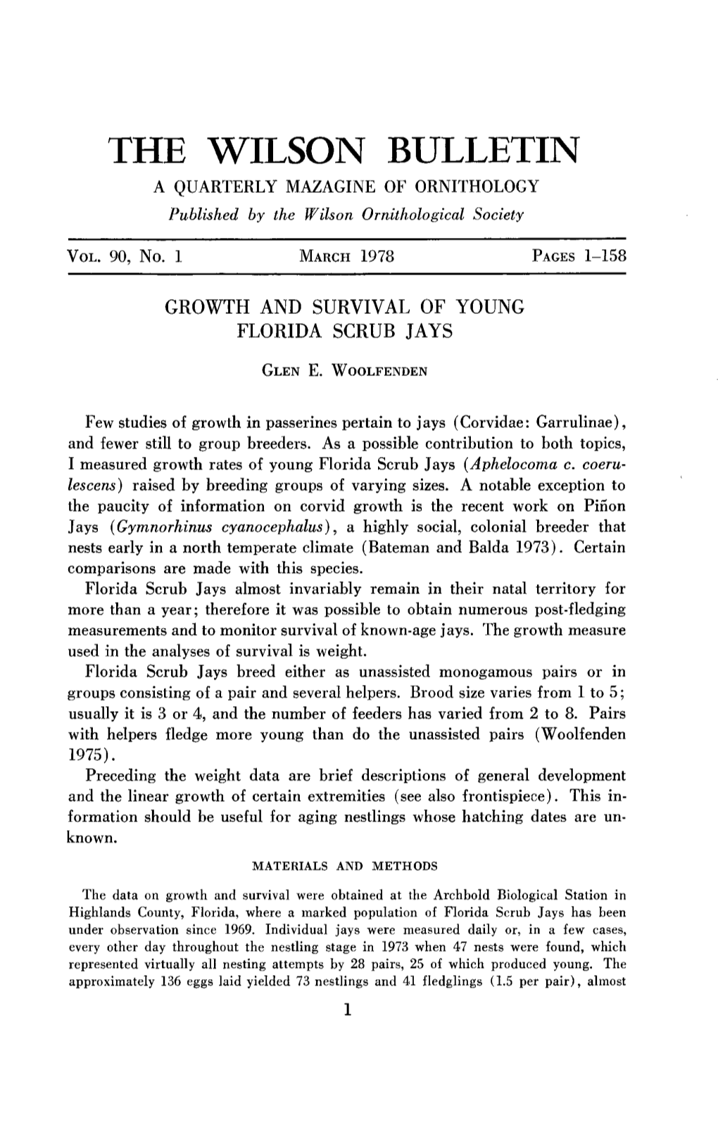 Growth and Survival of Young Florida Scrub Jays