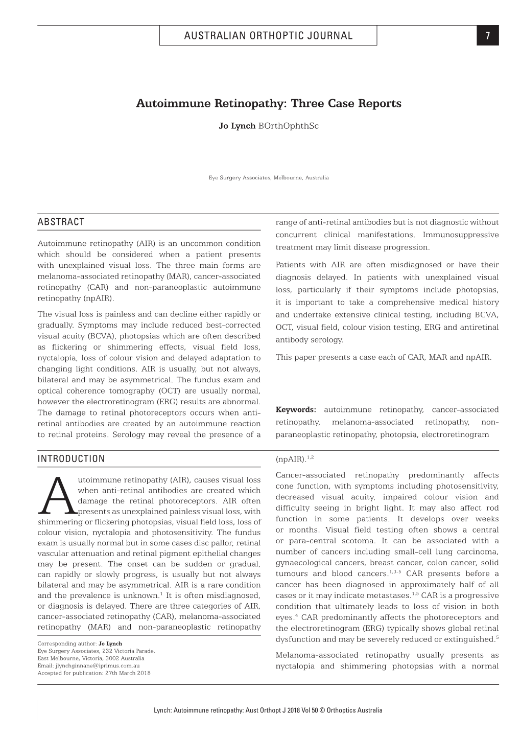 Autoimmune Retinopathy: Three Case Reports