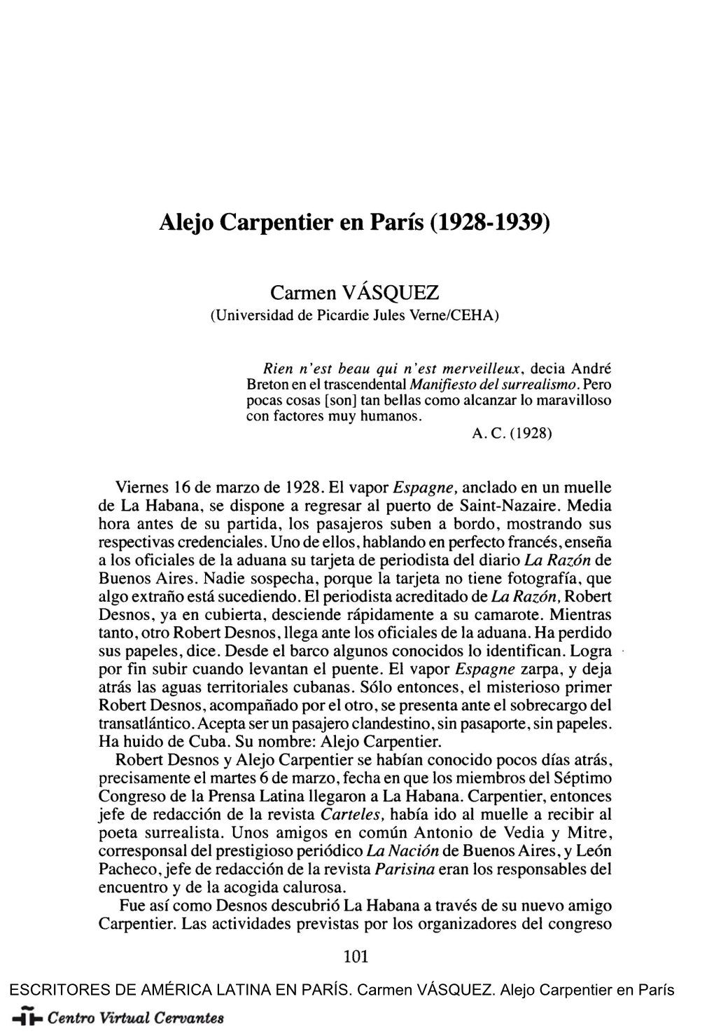 Alejo Carpentier En París (1928-1939)