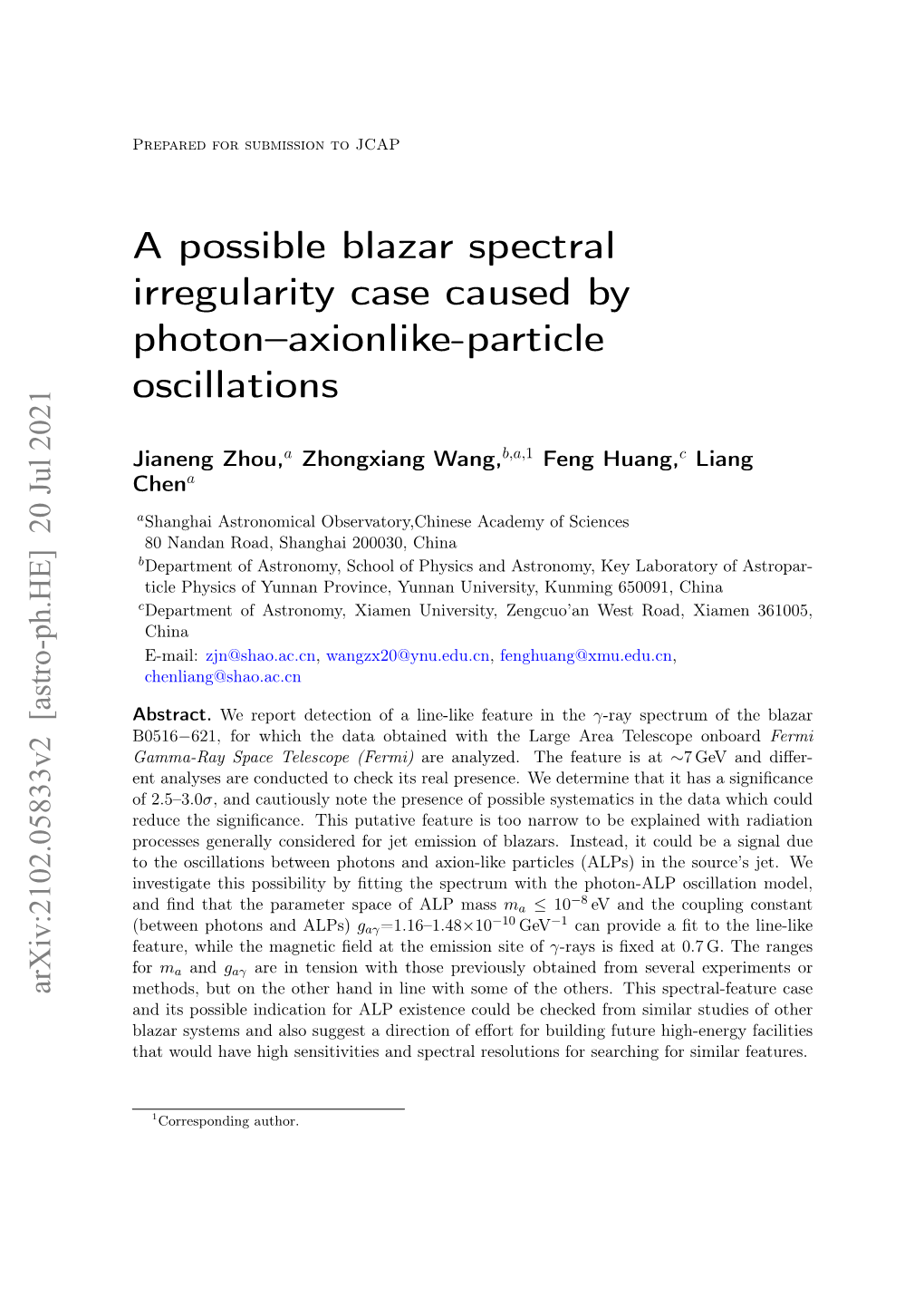 A Possible Blazar Spectral Irregularity Case Caused by Photon–Axionlike-Particle Oscillations