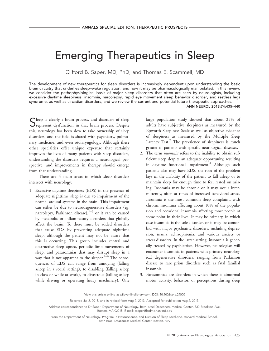 Emerging Therapeutics in Sleep
