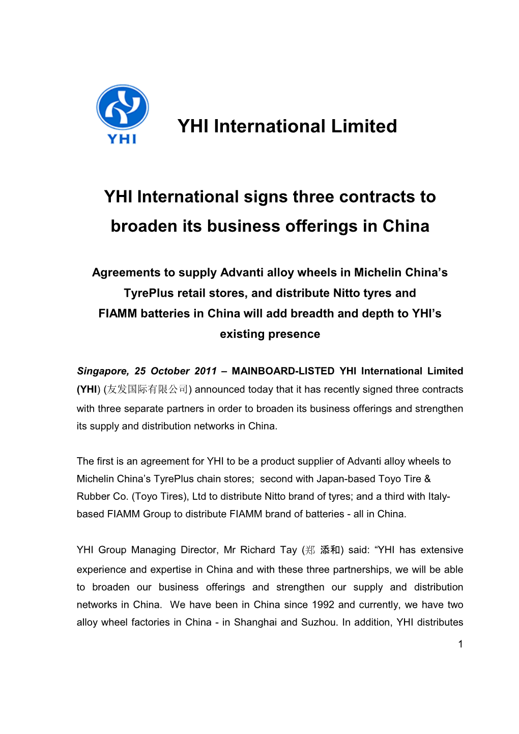 YHI International Limited